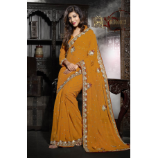 Conspicuous Sequence Worked Wedding Wear Faux Georgette Saree